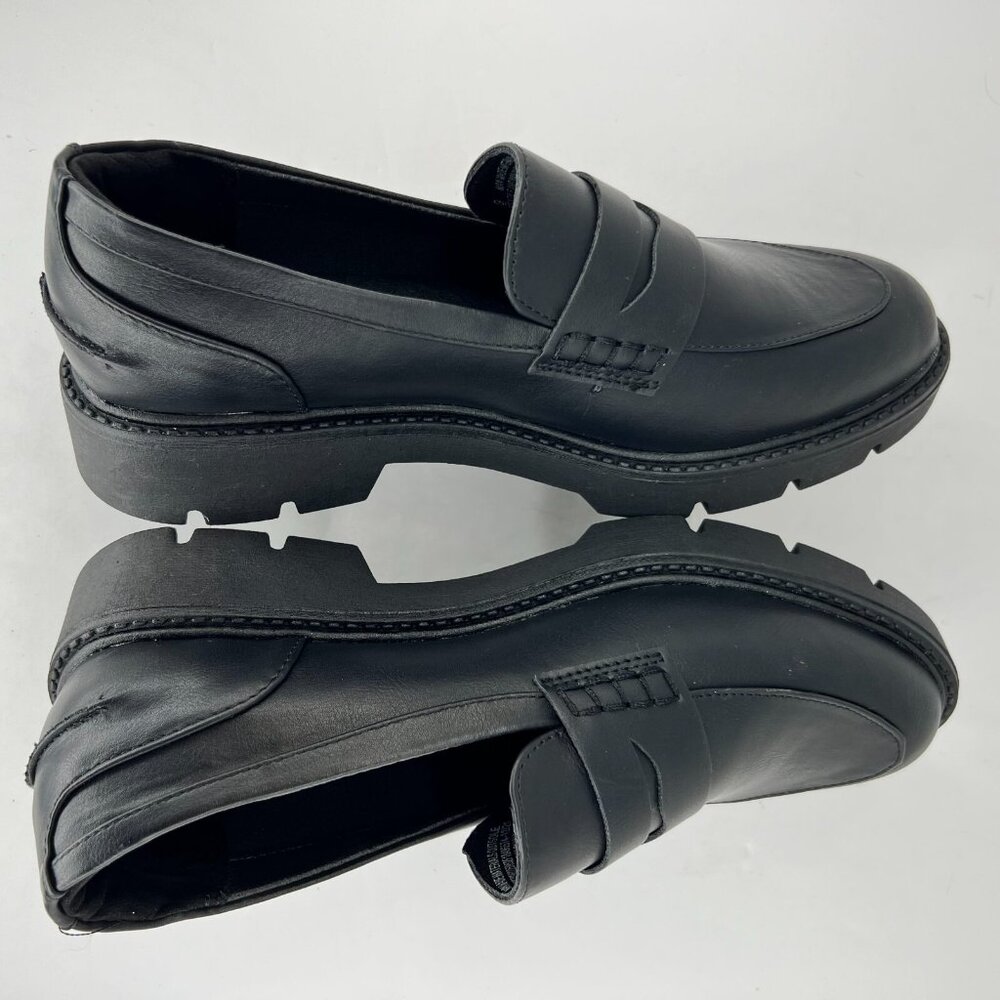 A New Day Womens Penny Black Faux Leather Classic Slip On Block Size 9 Loafers - Picture 6 of 9